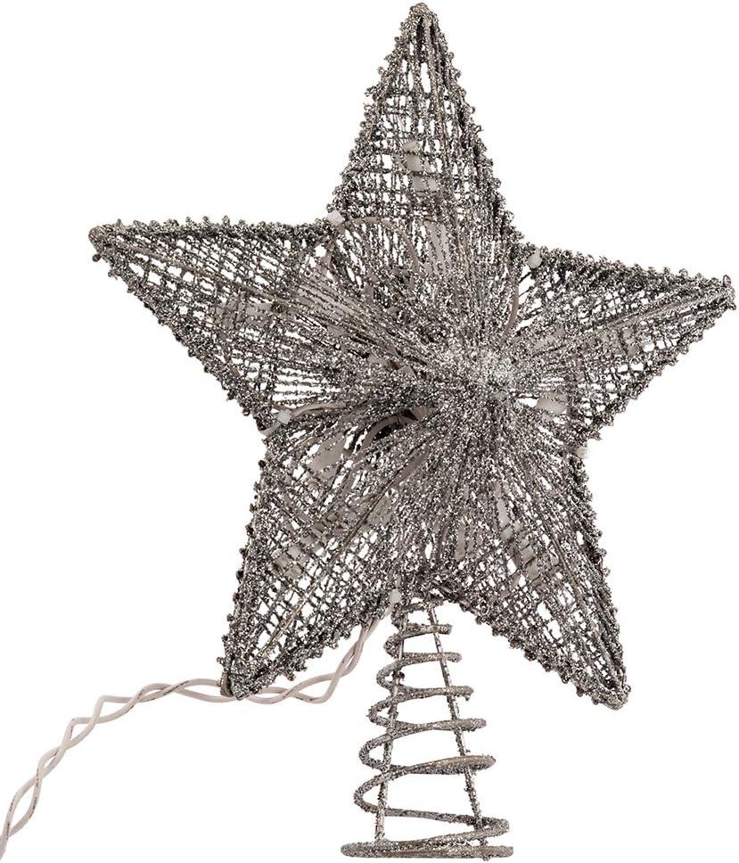 Kurt Adler 10-Inch Silver Star Treetop with 10 Mini UL Lights