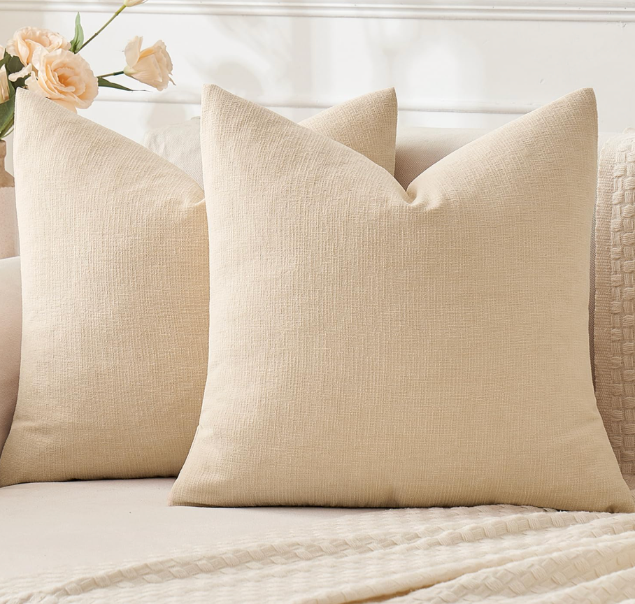 MIULEE Beige Couch Pillow Covers, Set of 2 Soft Chenille Decorative Square Throw Pillow Covers Farmhouse for Sofa Living Room Bed