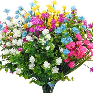 WILLBOND 12 Bundles Artificial Flowers Outdoor, UV Resistant Faux Artificial Plants Shrubs Plastic Flower Bulk for Hanging Planter Porch Window Home Spring Summer Decor(Lovely Color)