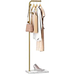 Metal Coat Rack, Modern Coat Tree with 3 Hooks, L Shaped Coat Hanger Stand, Freestanding Coat Rack for Entryway and Corner, Gold