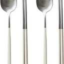 304 Stainless Steel durable Lightweight Korean-style Beautiful Cutlery Spoon and Chopsticks Set Scratch Resistant 2Pieces (Ivory+Ivory)