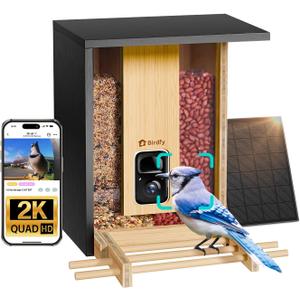 NETVUE by Birdfy Smart Bird Feeder with Camera Solar Powered,2K Live Steam&Permanent AI Identify for Birds&Motion Detection,Birds Watching Ideal Wood Feeder for Chistmas Gift for mom,Bird-Lover