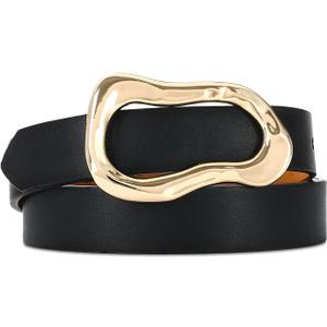 Black Belt for Women Stylish Gold Buckle Fashion Leather Waist Belt Perfect for Jeans and Dresses (S: Fit Waist Size 26"-32")