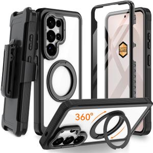 Magnetic for Samsung Galaxy S26 Ultra Case, Compatible with MagSafe, Full Body Rugged Case with Built-in Screen Protector & Kickstand & Belt-Clip (Black)