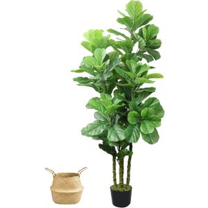 6ft Artificial Fiddle Leaf Fig Tree in Pot,Faux Fiddle Leaf Fig Tree,Large Artificial Tree for Living Room Office Home Decor and Housewarming Gift (1 Pack)