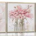 3Pcs Pink Flowers Wall Art Abstract Bouquet in Vase painting Canvas Artwork Botanical Floral picture Poster Print for bathroom Bedroom wall Decor UnFramed