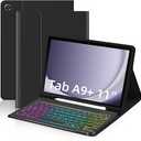 EAMPANG Case without Keyboard for Samsung Galaxy Tab A9 Plus 11 inch (SM-X210/X215/X216/X218),7 Color Rainbow Backlight Detachable USB-C Keyboard Magnetic Case with Pen Slot for Tablet A9+ 5G Black