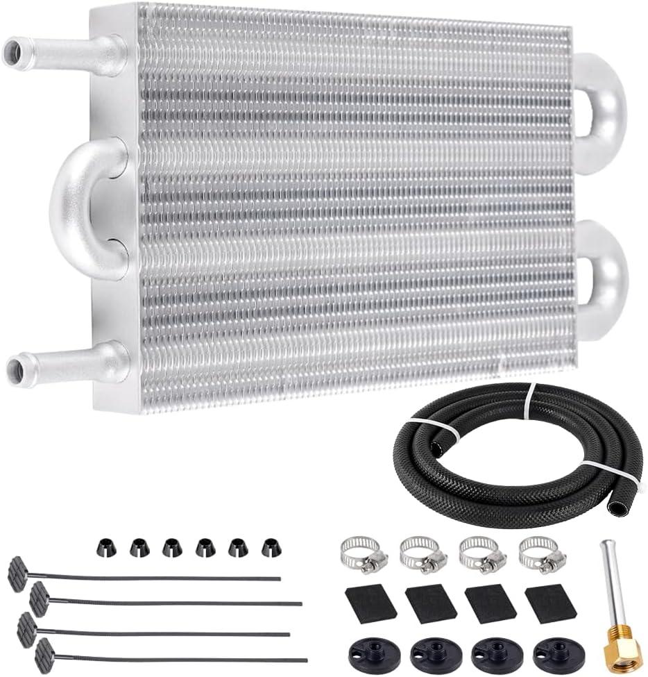 BARTOO Universal 5/16" Transmission Oil Cooler Kit, Aluminium alloy 4 Pass Tube and Fin Oil Cooler Kit(Sliver)