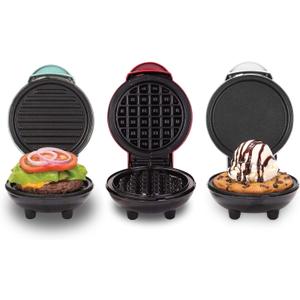 Dash Mini Maker Set - Customized Treat Maker - Supports Multi-Function Cooking - Easy Cleanup and User-Friendly Design - White, Aqua & Red - Waffle, Grill & Griddle Irons