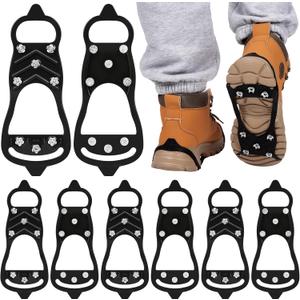 Non Slip Gripper Spike - Ice Traction Cleats Walk Traction Cleat Sturdy Ice Snow Grips for Shoes & Boots with Steel Studs Crampons (4 Pairs Black)
