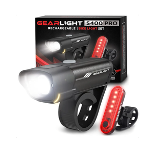GearLight Rechargeable Bike Light, Bike Headlight and Tail Light Set, Powerful Front and Back Lights for Night Riding Safety, Night Riding Accessories, White Elephant Stocking Stuffer for Men