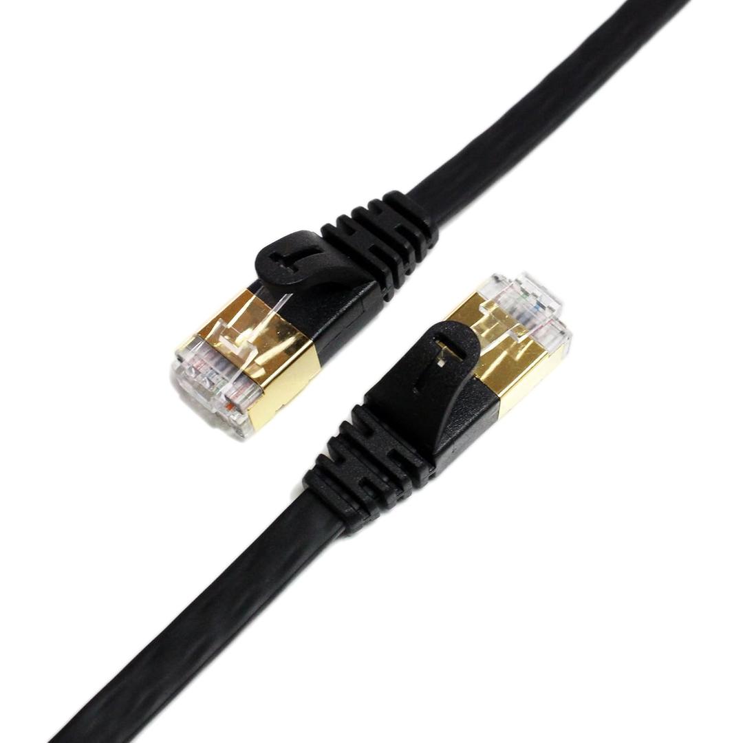 100FT - CAT7 10 Gigabit Ethernet Ultra Flat Patch Cable for Modem Router LAN Network, Gold Plated Shielded RJ45 Connectors, Faster Than CAT6a CAT6 CAT5e, Black (100 FT, Black - Flat)