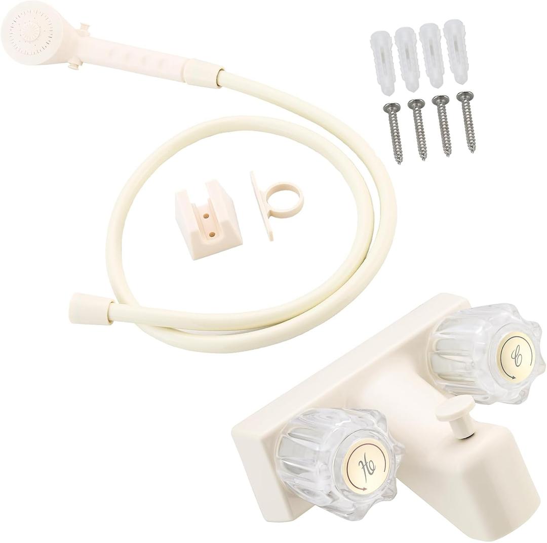 RV Shower Faucet with Hose and Head, RV Outdoor Shower Kits, RV Tub Faucet with Shower Diverter Outdoor Shower Kit Fits for RV/Campers,Travel Trailer,Motorhome (Bathtub Faucet Kit, Milky White)