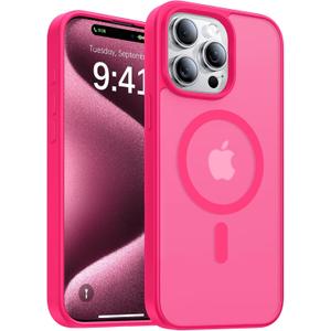 Magnetic for iPhone 15 Pro Max Case, [Compatible with MagSafe][Military-Grade Drop Protection][Anti-Yellowing] Shockproof Translucent Matte Cover for iPhone 15 Pro Max Phone Case,Hot Pink