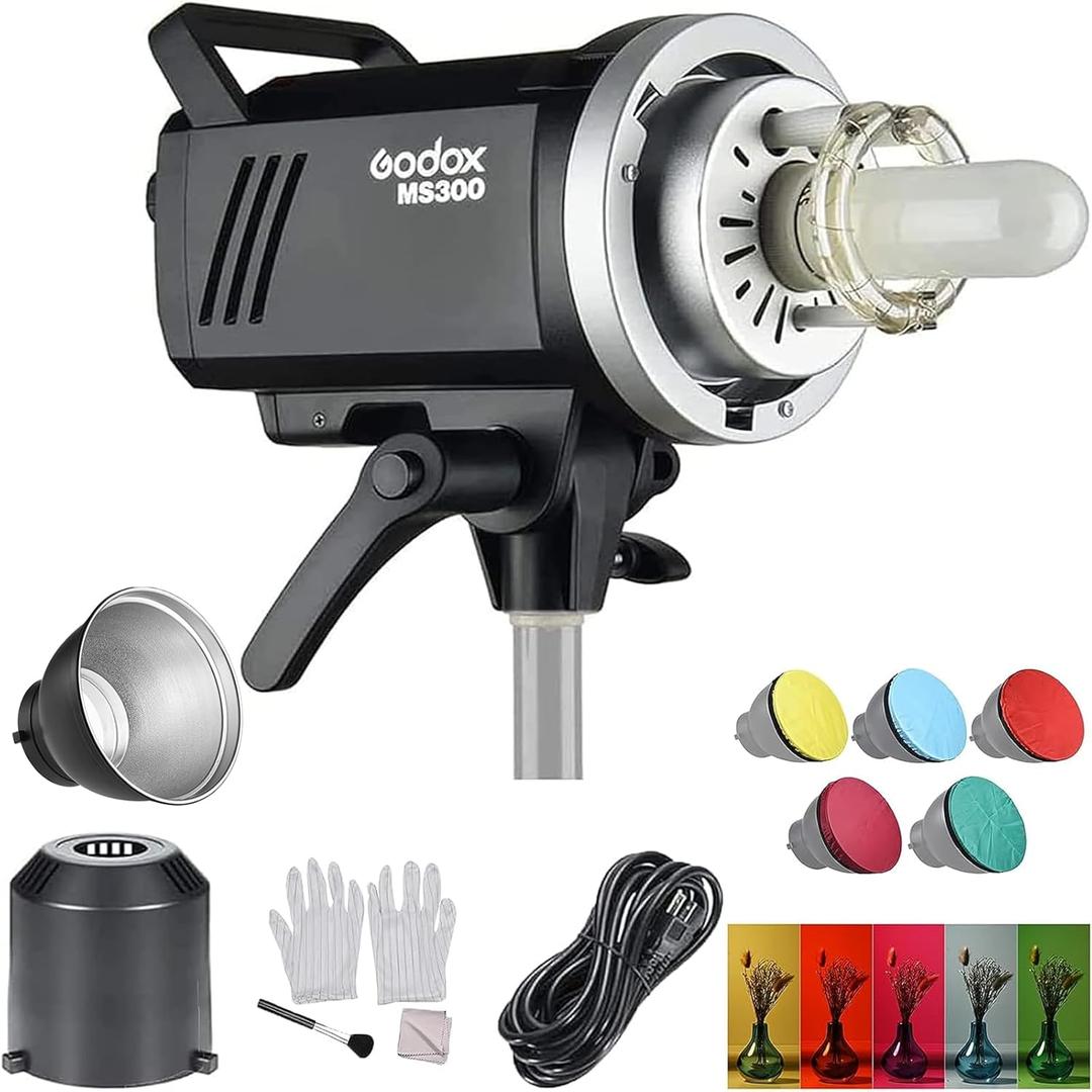 Godox MS300 Studio Flash Strobe Light Monolight 300Ws Max. Power Built-in Godox 2.4G Wireless X System GN58 5600K with 150W Modeling Lamp Bowens Mount for Indoor Studio Product Photo Photography