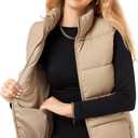 Fuinloth Women's Lightweight Puffer Vest, Water Repellent, 4 Pockets, Double Slider Zipper, Elastic Hem for Fall & Winter (Beige, M)