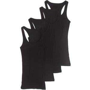 Zenana Outfitters 4 Pack Womens Basic Ribbed Racerback Tank Top (Large, Black, Black, Black, Black)
