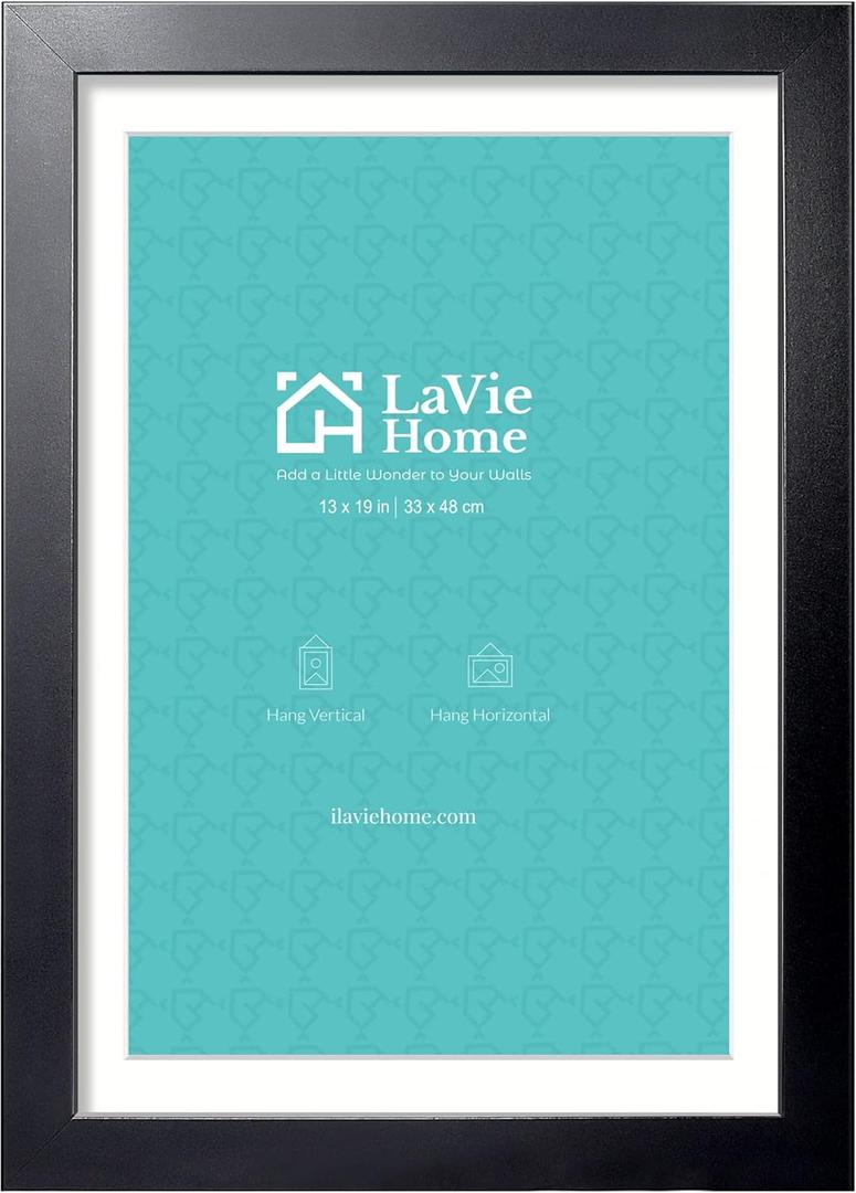 LaVie Home 13 x 19 Picture Frame Black Poster Frame, Display Pictures 11x17 with Mat or 13x19 Without Mat, Stable and Sturdy Frame and Polished Plexiglass, Horizontal and Vertical Format of The Wall（1 Pack）