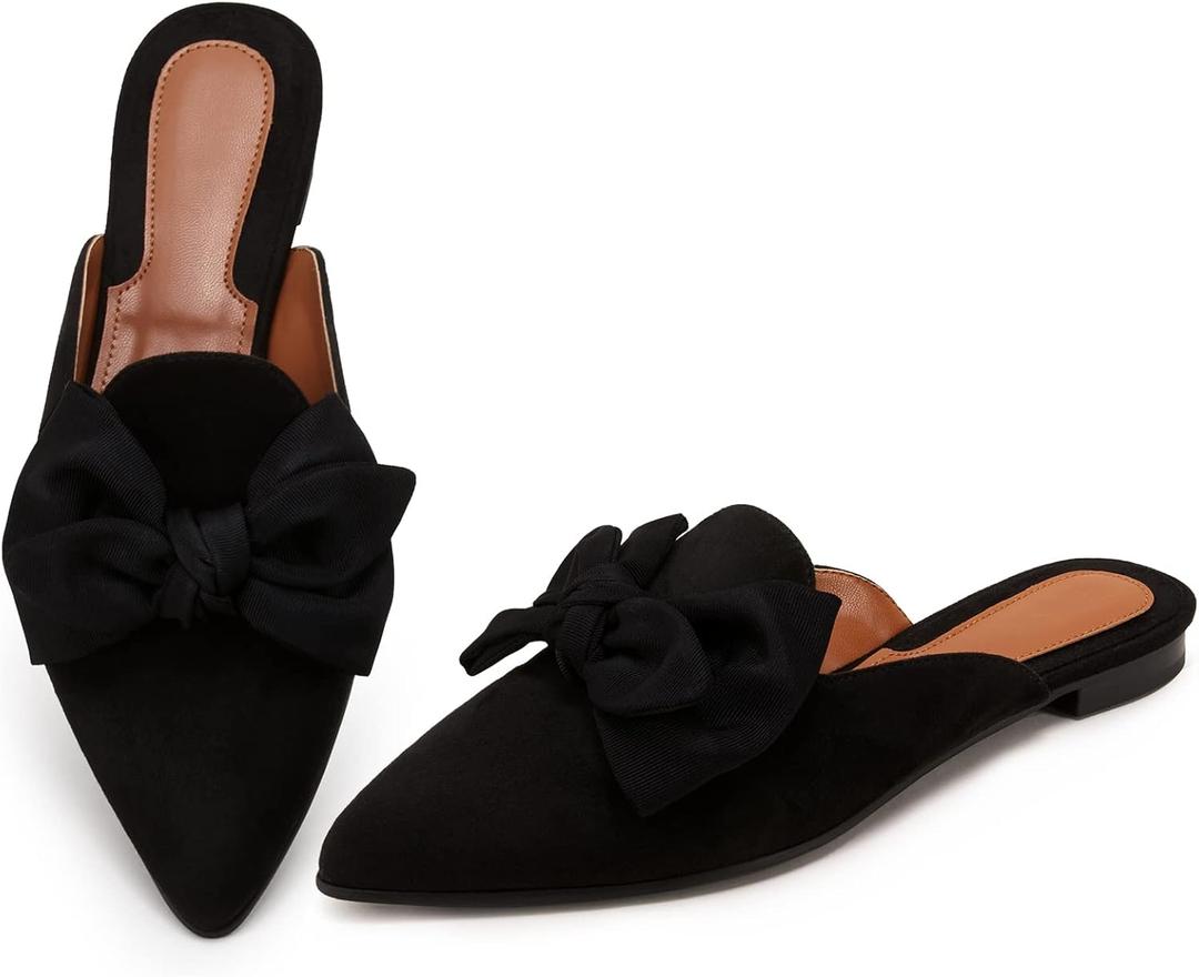 Rilista Mules for Women Slip On Comfortable Pointed Toe Womens Loafers Women's Flats for Women's Mules & Clogs (7.5, Black)