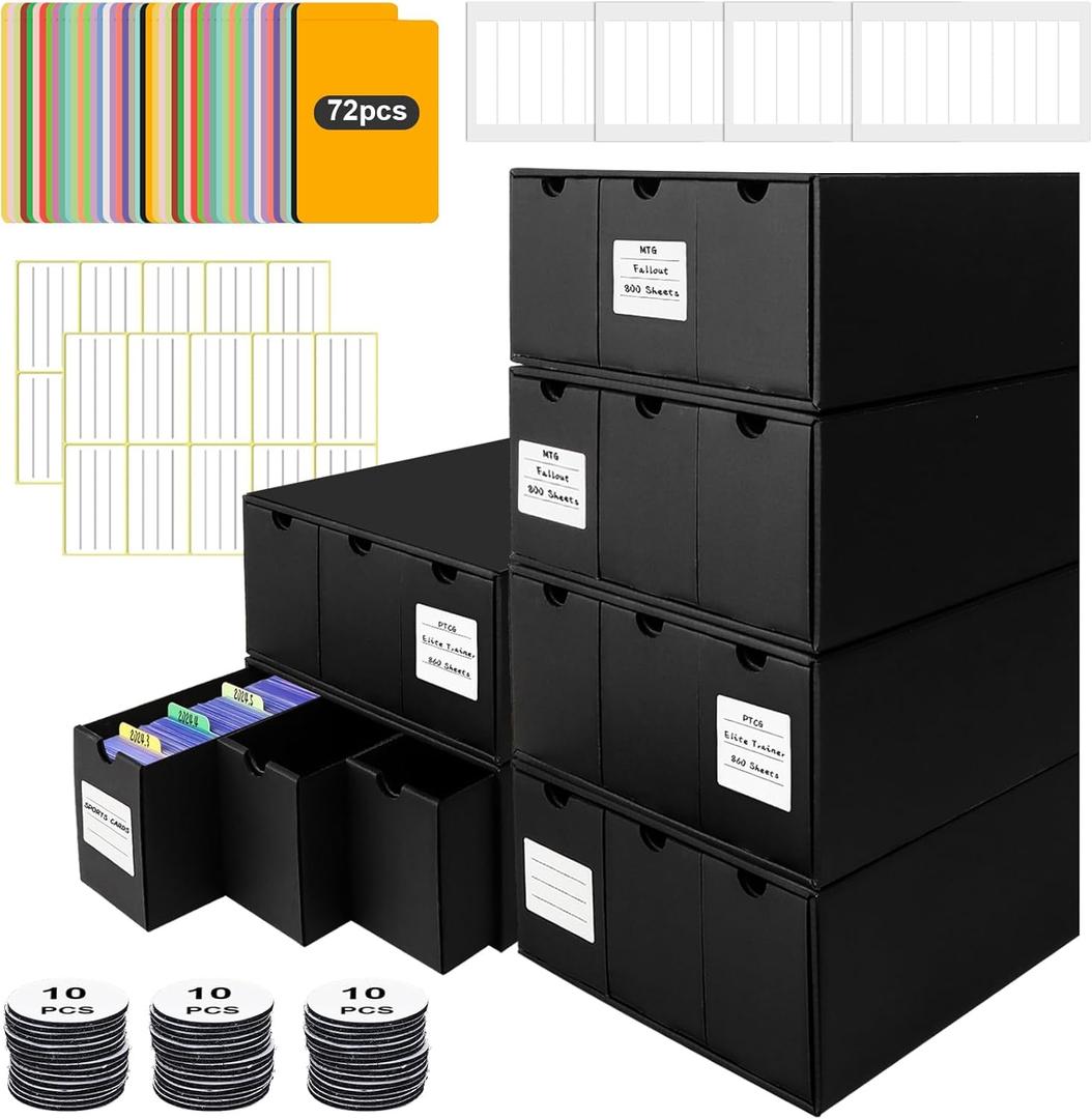 Toploader Storage Box for 3" x 4" 35pt Rigid Card,Holds 1950+ Toploaders,Trading Card Organizer with 18 Drawer Box,72 Dividers,2 Label and 4 Tapes,Perfect Top Loaders Holder and Sports Card Storage