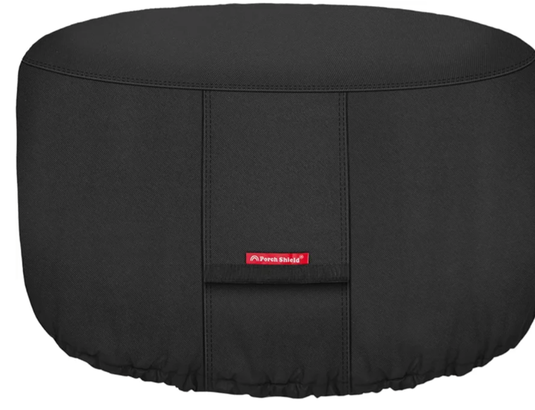 Porch Shield Fire Pit Cover - Waterproof 600D Heavy Duty Fade Resistant Round Patio Fire Bowl Cover Black