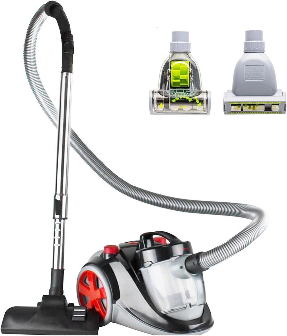 OVENTE Bagless Canister Vacuum Cleaner with Powerful Multi-Surface Suction, Telescoping Wand and Automatic Cord Rewind, Lightweight Corded Cleaning Machine with Sofa/Pet Brush Included, Black ST2010