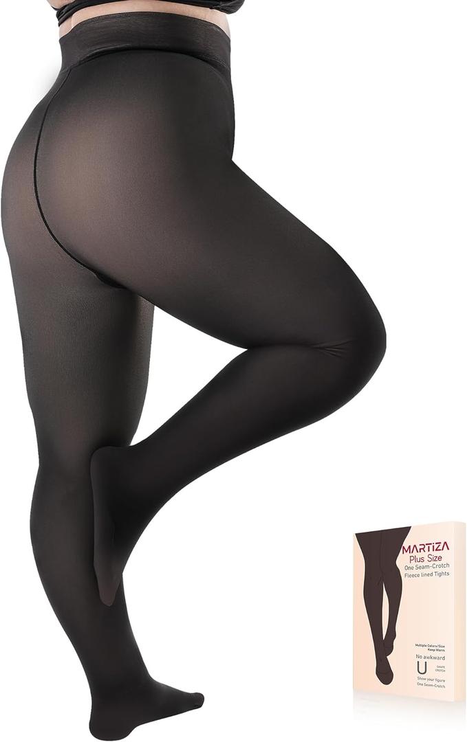 MARTIZA Plus Size Fleece Lined Tights Women, Fake Translucent Thermal Winter Leggings, Warm Thick Pantyhose for Cold Winter. (X-Large-XX-Large Plus)