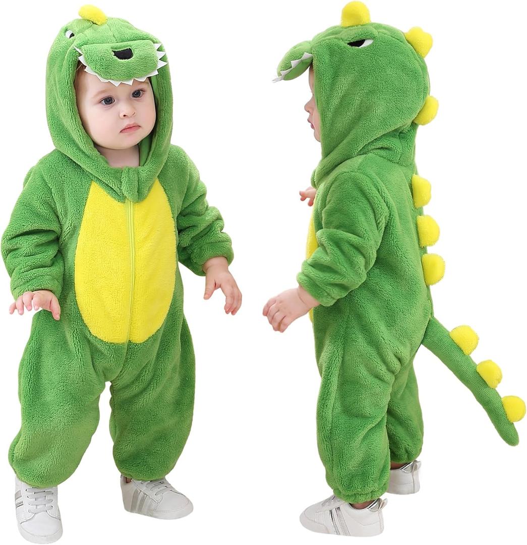 TONWHAR Dinosaur Costume for Toddlers, Baby Animal Romper Halloween Dress Up Onesie for Boys Girls (5T, Green)