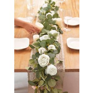 MISSPIN 2pcs Artificial Flowers Garland Spring Eucalyptus Garland Vintage Fake Flower Peony Rose Vine Greenery Decorative Wall Hanging Plant for Wedding Arch Door Arrangement Party Decor (White,2pcs)