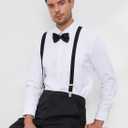 habibee Suspenders and Bow Tie Set for Men, Adjustable Elastic Braces with Y-Back, Diverse Colors, Strong Clips (Black)