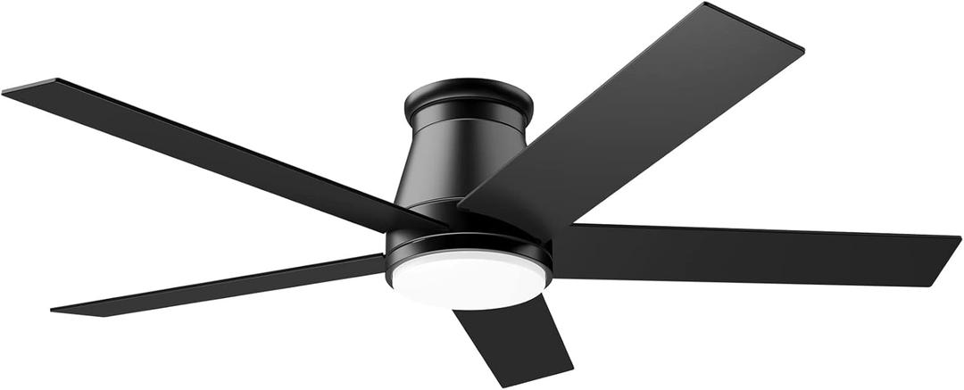 wurzee 52" Flush Mount Low Profile Ceiling Fan, Black,6 Speeds DC Reversible Motor,Timing, Dimmable for Indoor, Patio,Porch, Garage, Shop