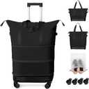 Rolling Duffel Bag with Detachable Wheels & Handle,Expandable Foldable Travel Duffle Bag,Carry on Luggage Large Tote Bag for Gym Overnight Weenkend Trip(Black)