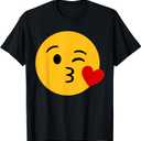Funny Emoticon Happy Face Cute Winking Lips Blowing Kiss T-Shirt, Large