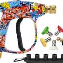 Bear Force High Pressure Washer Gun 3000 PSI Max, Power Washer Short Gun M22-14mm with 1/4 Inch Quick Plug & 5 Tips Nozzle, Compatible for Some of Greenworks Kar-cher Ryobi Homelite Pressure Washer