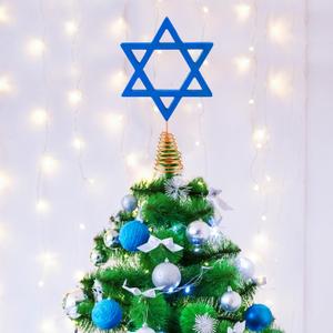Soulchen 10 Inch Wooden Hanukkah Tree Topper Blue Christmas Treetop Decoration Star of David Tree Topper Hanukkah Ornament for Chanukah Diwali Birthday Wedding Home Decor