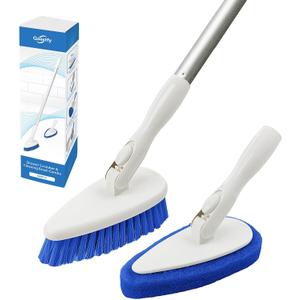 Qaestfy Shower Bathtub Tub Tile Scrubber Cleaning Brush with 51'' Handle, 1 Non-Scratch Scouring Pads, Adjustable Long Handled Scrub Brush for Cleaning Shower Bathroom Vessel Sinks Toilet Wall Floor