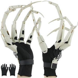 Articulated Fingers with White Nails, Articulated Claws Extensions with Gloves, Halloween Props for Any Costume, Robot Hand, Need to Assemble, White