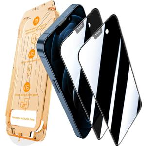 2-Pack [Auto Alignment Kit] Privacy Screen Protector for iPhone 12 Pro Max Screen Protector,Tempered Glass,28Anti-Spy Auto Dust Removal,Anti Scratch,Anti Fingerprint,Case Friendly