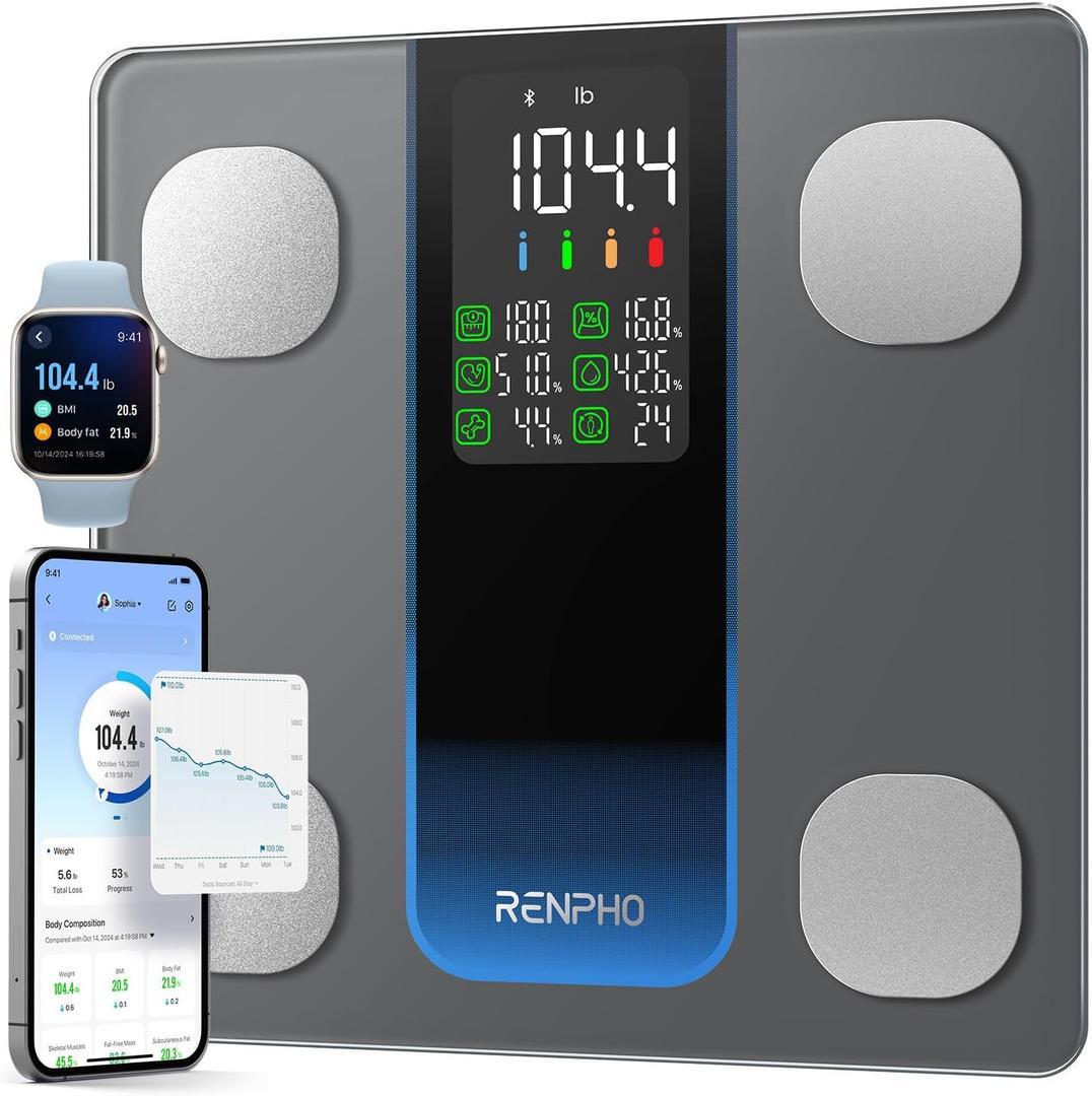 RENPHO Smart Scale for Body Weight, FSA HSA Eligible, Weight Scale with 7-in-1 Large Display for BMI, Body Fat, Muscle Mass, 13 Body Composition, High Accurate Bluetooth Scale, 500lbs, 11.8", Elis 2XL