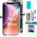 iPhone 12 Pro Max Screen Replacement Kit 6.7" LCD Display 3D Touch Full HD Digitizer Full Assembly Repair Kits Waterproof Frame Sticker+Screen Protector for A2342, A2410, A2412, A2411