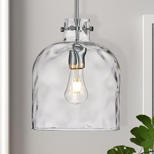 Chrome Pendant Light for Kitchen Island 10" Modern Glass Dome Hanging Light Fixture, Single E26 Ceiling Pendant Lamp for Dining Room, Hallway, Bedroom