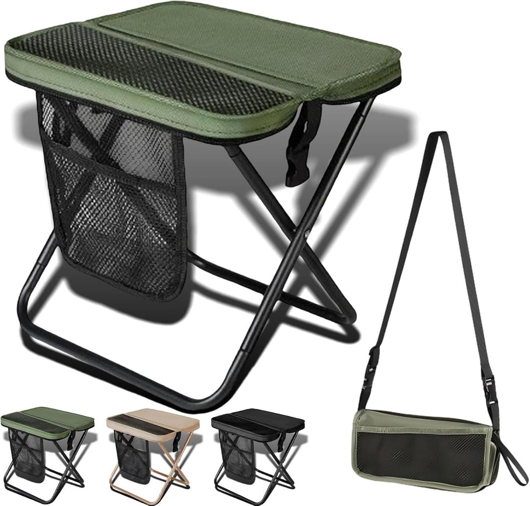 Foldable Backpack Stool for Adults - Portable Camping Stool with Sling Bag, 300lbs Capacity for Camping, Fishing, Hiking, Travel, Picnic (Green)