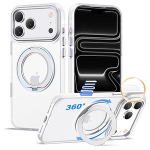 XIQI Compatible with iPhone 17 Pro Max Case 6.9'' with Magnetic 360 Rotatable Ring Stand & AI Camera Control Button[Compatible with Mag-Safe] Translucent Matte Phone Cover for Men Wowen,White