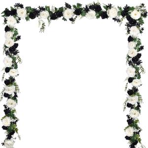 Lvydec 2 Pack Artificial Peony Flower Garland - 6ft Silk Peony Flower Garland for Wedding Party Table Decoration (Black & White)