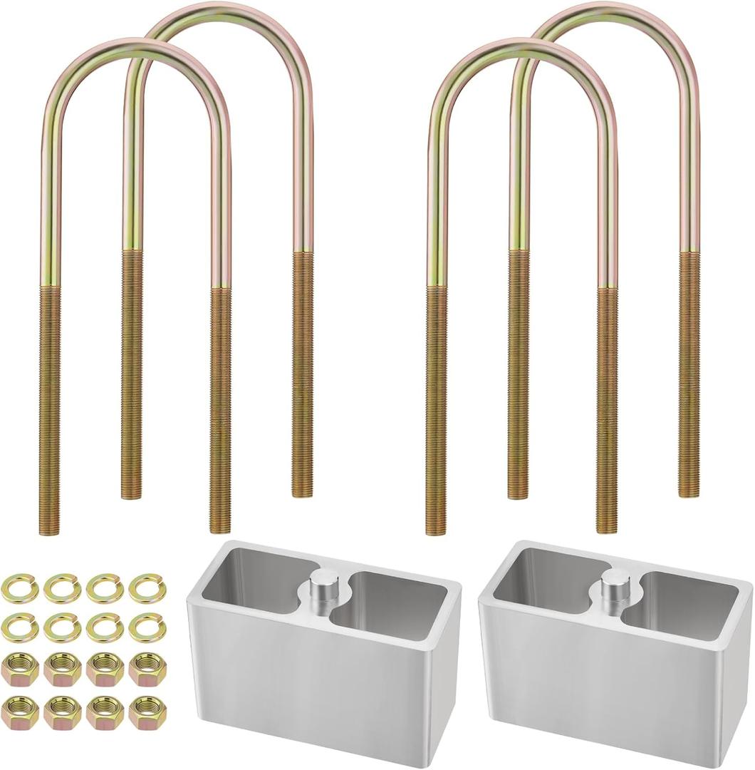 4 inch Universal Leaf Spring Lowering Block Kits, 5" Length x 2-1/3" Width Blocks, with 4 Pack Heavy Duty Galvanized U-Bolts