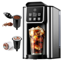 Hot & Iced Coffee Maker with Bold Setting, Single Serve Coffee Maker for K Cup and Grounds, 6-14 Oz Brew Sizes, 50 Oz Removable Water Tank, One Cup Coffee Machine with Reusable Filter, Black