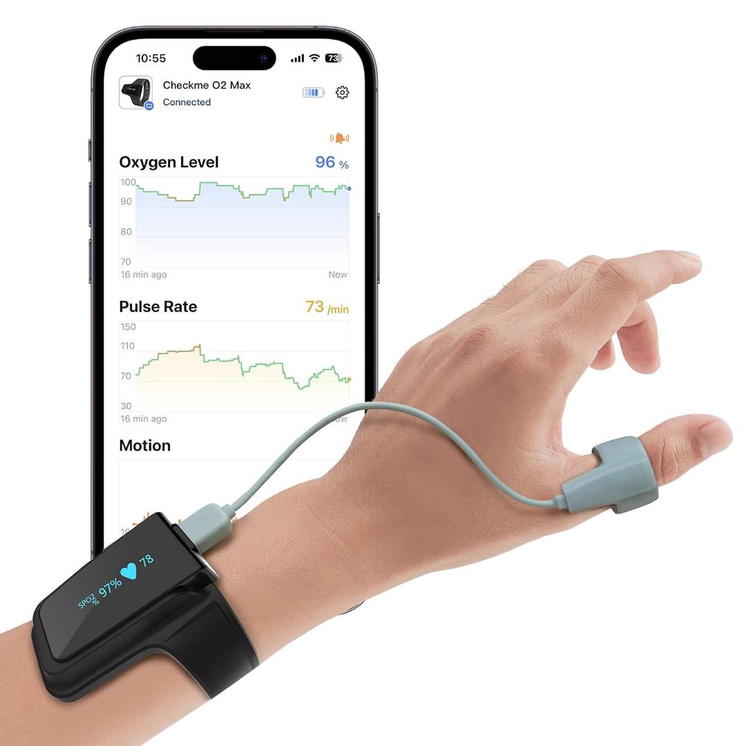 Continuous Wrist Pulse Oximeter, Blood Oxygen Saturation Monitor with Smart reminder, Bluetooth, 72 Hours Endurance Tracking SpO2 and Pulse Rate, Checkme O2 Max with PC Software & APP