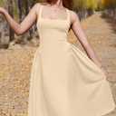 Memoriesea Women's Elegant Square Neck Swing A Line Wedding Evening Party Midi Dress (Yellow, S)