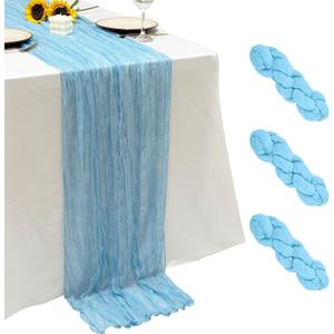 3Pack Baby Blue Cheese Cloth Table Runners,17 x 108 inch Sheer Cheese Cloth Fabric Table Runner Boho Blue Table Runners Bulk for Wedding,Birthday,Party,Holiday,Home Decor