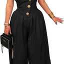 Womens Jumpsuit Sexy Strapless Off Shoulder Tube Top Summer Casual Button Wide Leg One Piece Outfits Romper (Black), XL